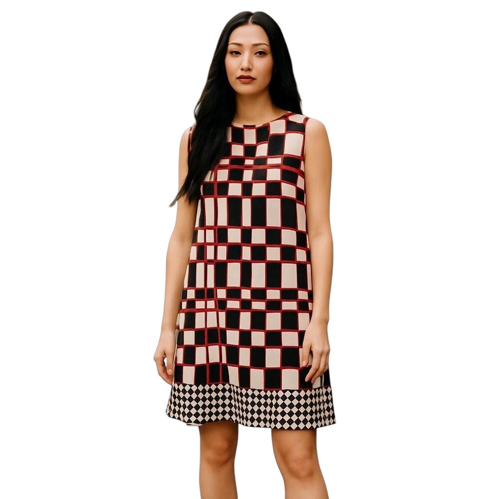 Aryeh Sleeveless Geometric Shift Dress Retro‎ Print Keyhole Back Women's Small